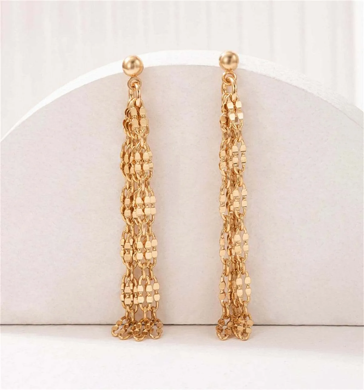 Goldtone Link Tassel Drop Earrings sold by Zulily product image thumbnail 3