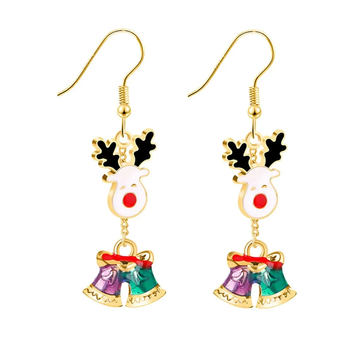 Red Enamel & Goldtone Bell & Reindeer Drop Earrings sold by Zulily product image thumbnail 2
