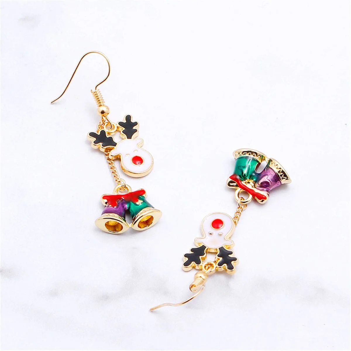 Red Enamel & Goldtone Bell & Reindeer Drop Earrings sold by Zulily product image thumbnail 3