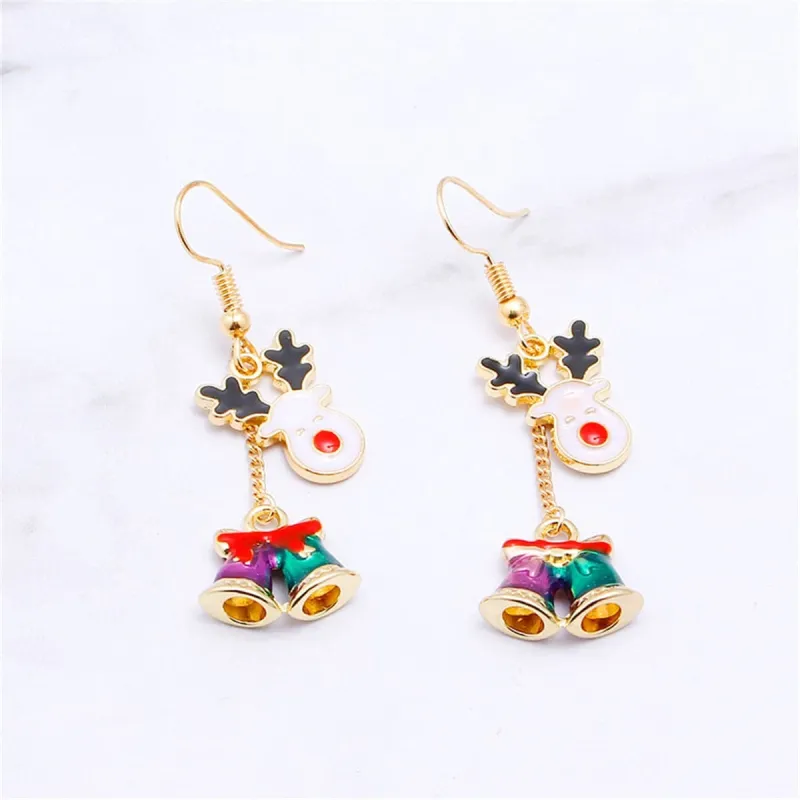 Red Enamel & Goldtone Bell & Reindeer Drop Earrings made by Zulily