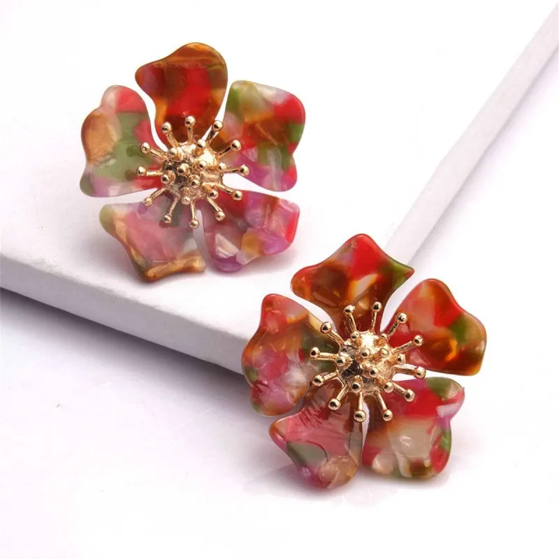 Red Acrylic & Goldtone Multicolor Flower Stud Earrings made by Zulily