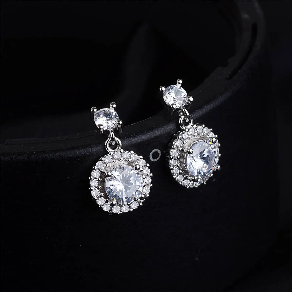 Cubic Zirconia & Silvertone Round-Cut Halo Drop Earrings sold by Zulily product image thumbnail 2