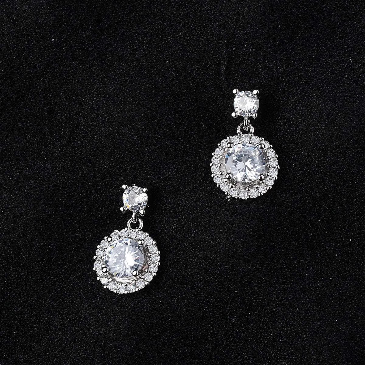 Cubic Zirconia & Silvertone Round-Cut Halo Drop Earrings sold by Zulily product image thumbnail 3