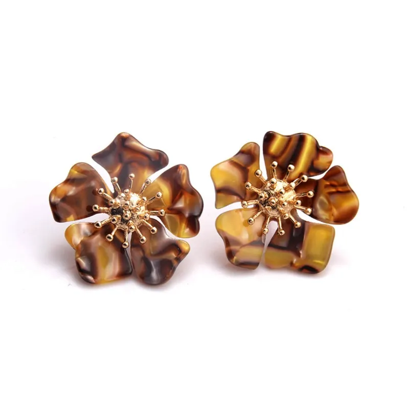 Yellow Acrylic & Goldtone Flower Stud Earrings made by Zulily