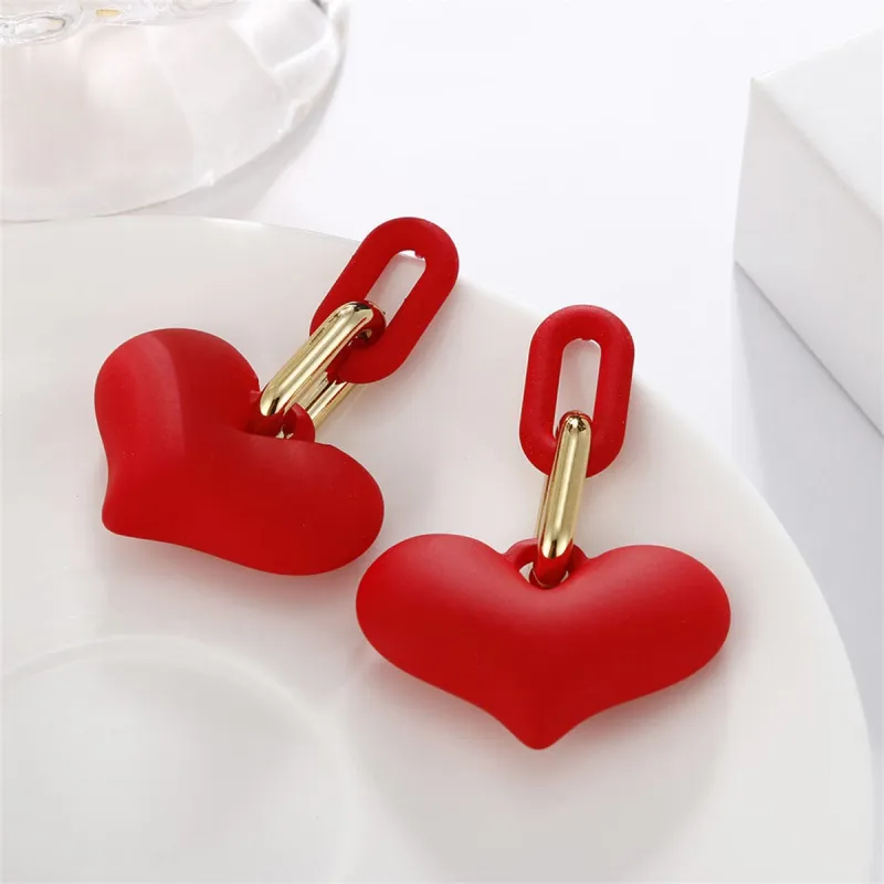 Red Enamel & Goldtone Heart Chain Link Drop Earrings made by Zulily