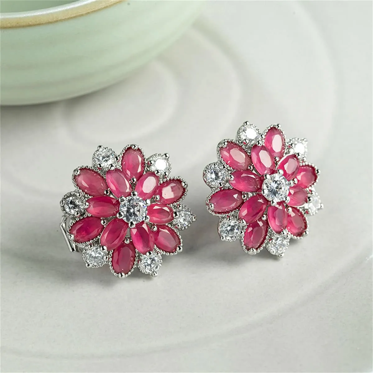 Rose Crystal & Cubic Zirconia Floral Stud Earrings sold by Zulily product image thumbnail 3