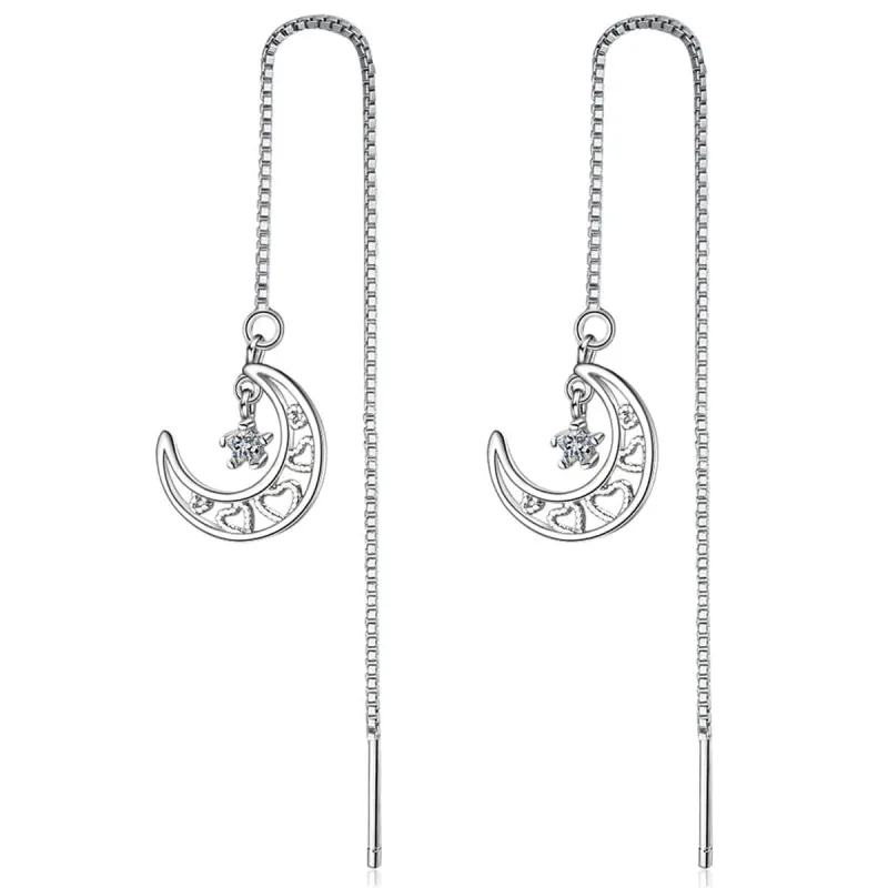 Cubic Zirconia & Silvertone Heart & Moon Threader Earrings made by Zulily