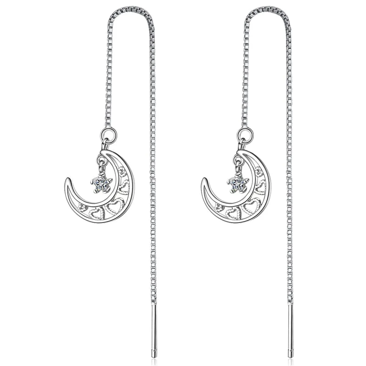 Cubic Zirconia & Silvertone Heart & Moon Threader Earrings sold by Zulily
