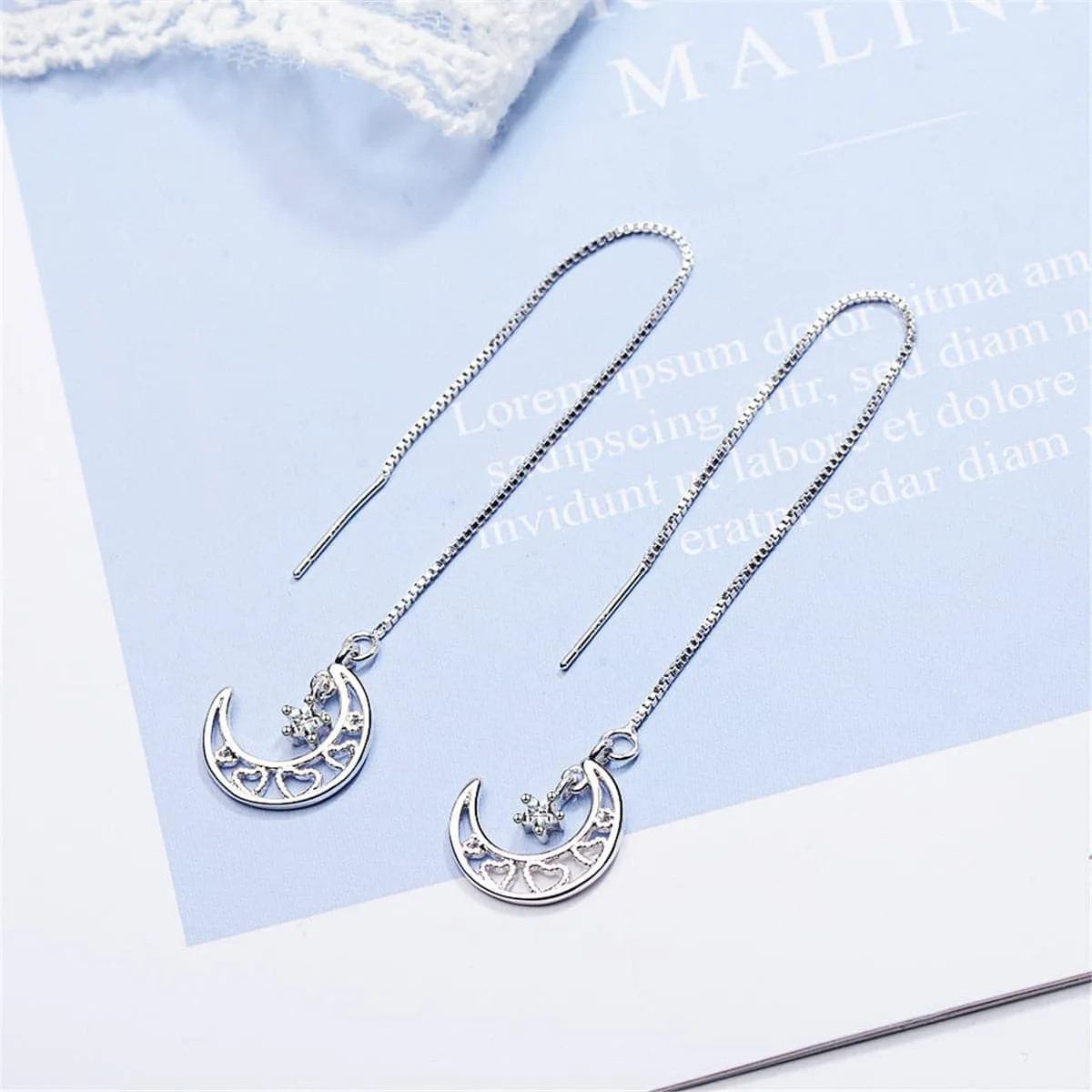 Cubic Zirconia & Silvertone Heart & Moon Threader Earrings sold by Zulily product image thumbnail 2