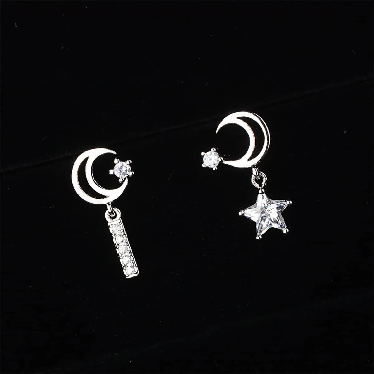 Cubic Zirconia & Silvertone Star & Moon Drop Earrings sold by Zulily product image thumbnail 2