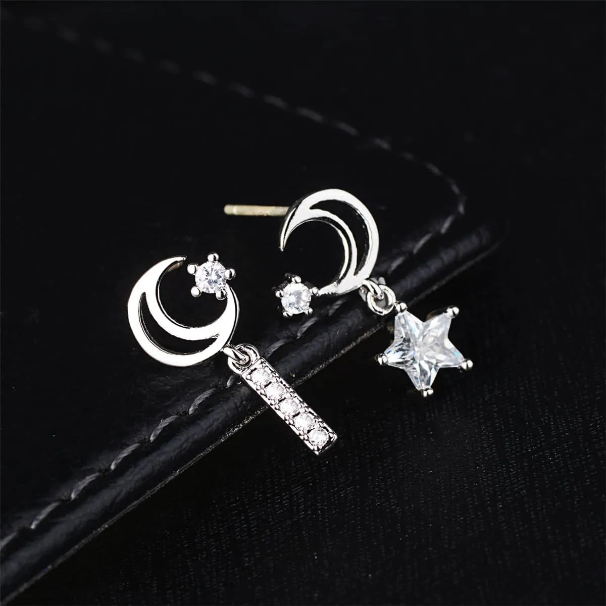 Cubic Zirconia & Silvertone Star & Moon Drop Earrings sold by Zulily product image thumbnail 3
