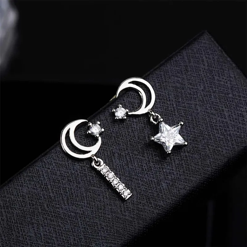 Cubic Zirconia & Silvertone Star & Moon Drop Earrings made by Zulily