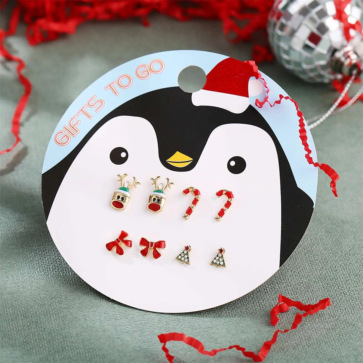 Red Enamel & Cubic Zirconia Reindeer Christmas Tree Stud Earrings Set sold by Zulily product image thumbnail 3