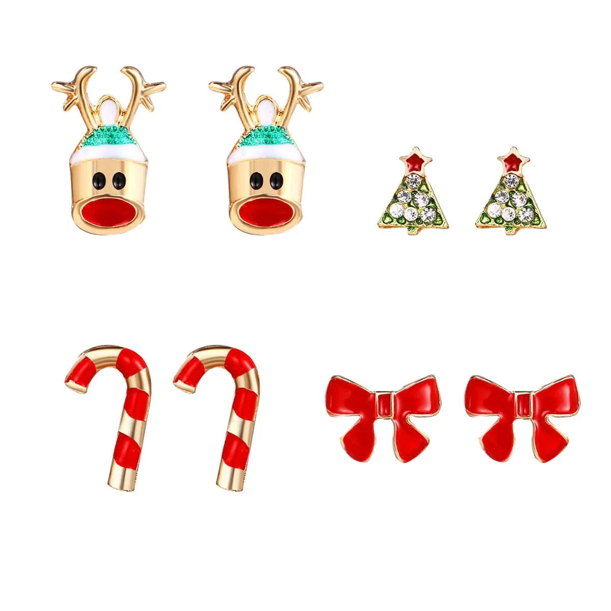 Red Enamel & Cubic Zirconia Reindeer Christmas Tree Stud Earrings Set sold by Zulily