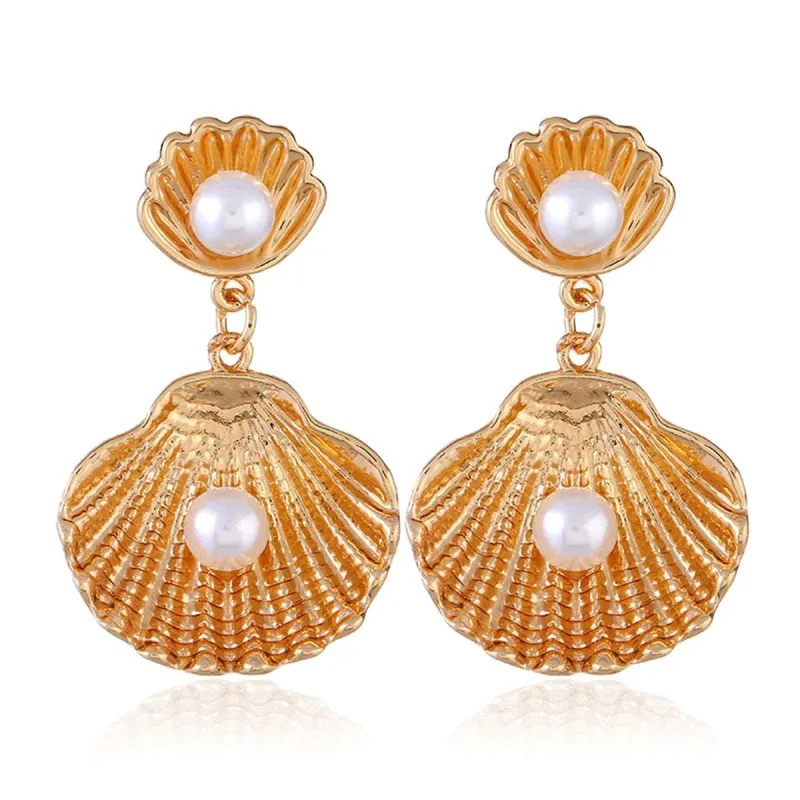 Pearl & Goldtone Shell Drop Earrings made by Zulily