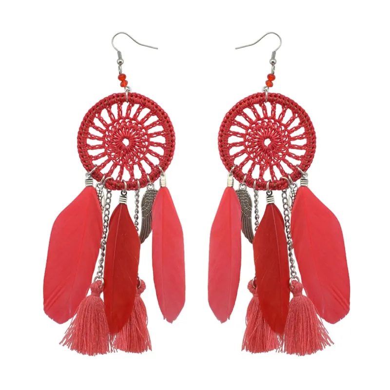 Red & Silvertone Wing Dreamcatcher Drop Earrings made by Zulily