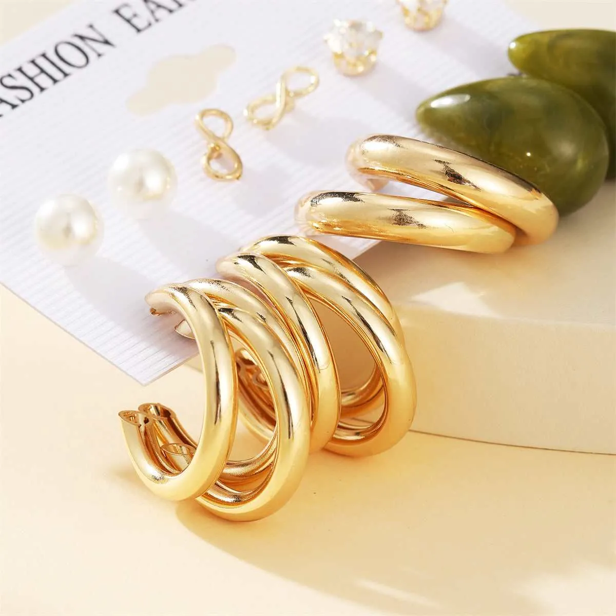 Pearl & Cubic Zirconia Goldtone Infinity Earring Set sold by Zulily product image thumbnail 2