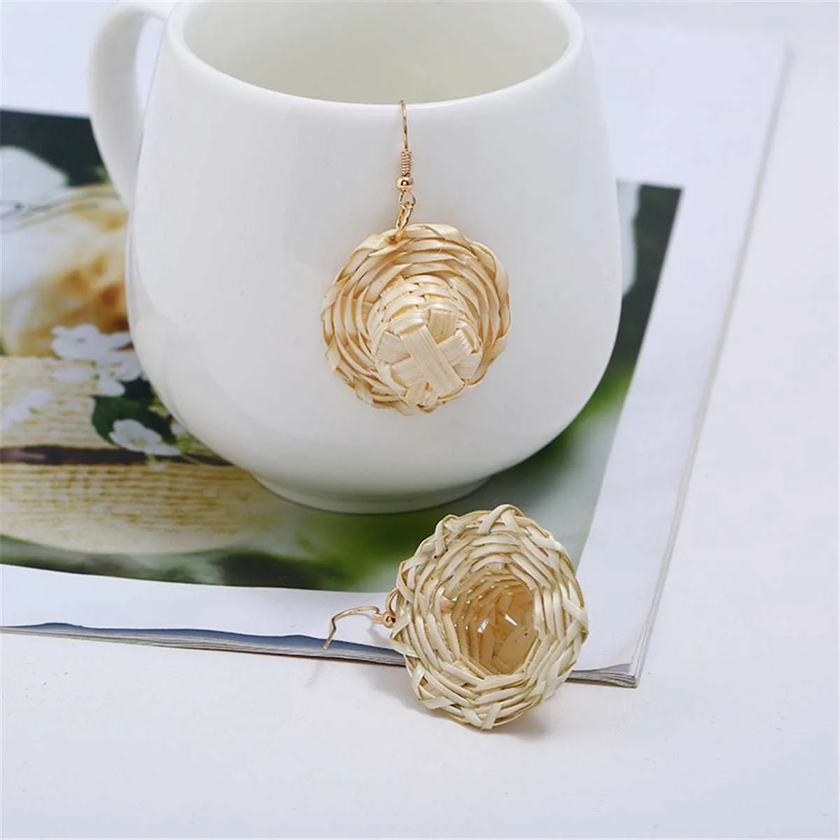Goldtone Rattan Hat Drop Earrings sold by Zulily product image thumbnail 3