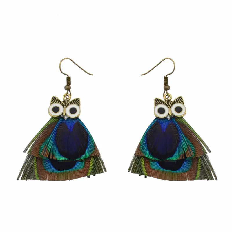 Goldtone Owl & Feather Drop Earrings made by Zulily