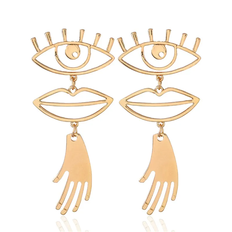 Goldtone Eye & Lip Drop Earrings made by Zulily