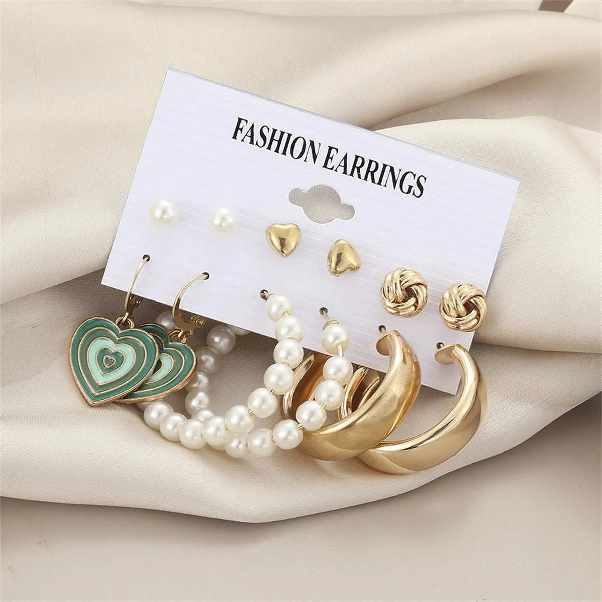 Pearl & Enamel Goldtone Heart Drop Earring Set sold by Zulily product image thumbnail 2