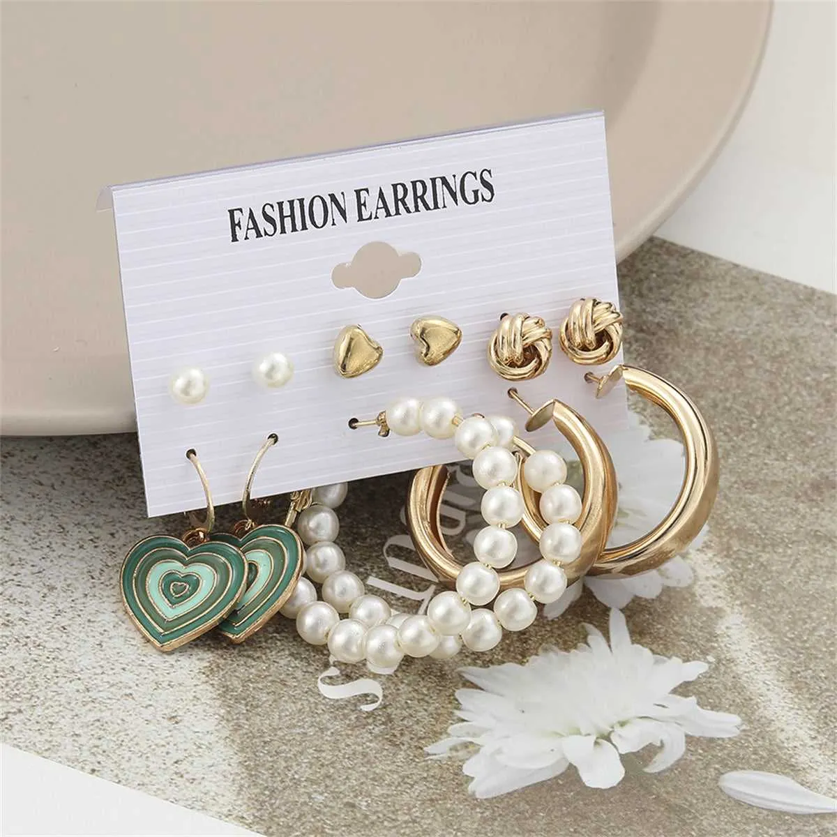 Pearl & Enamel Goldtone Heart Drop Earring Set sold by Zulily product image thumbnail 3
