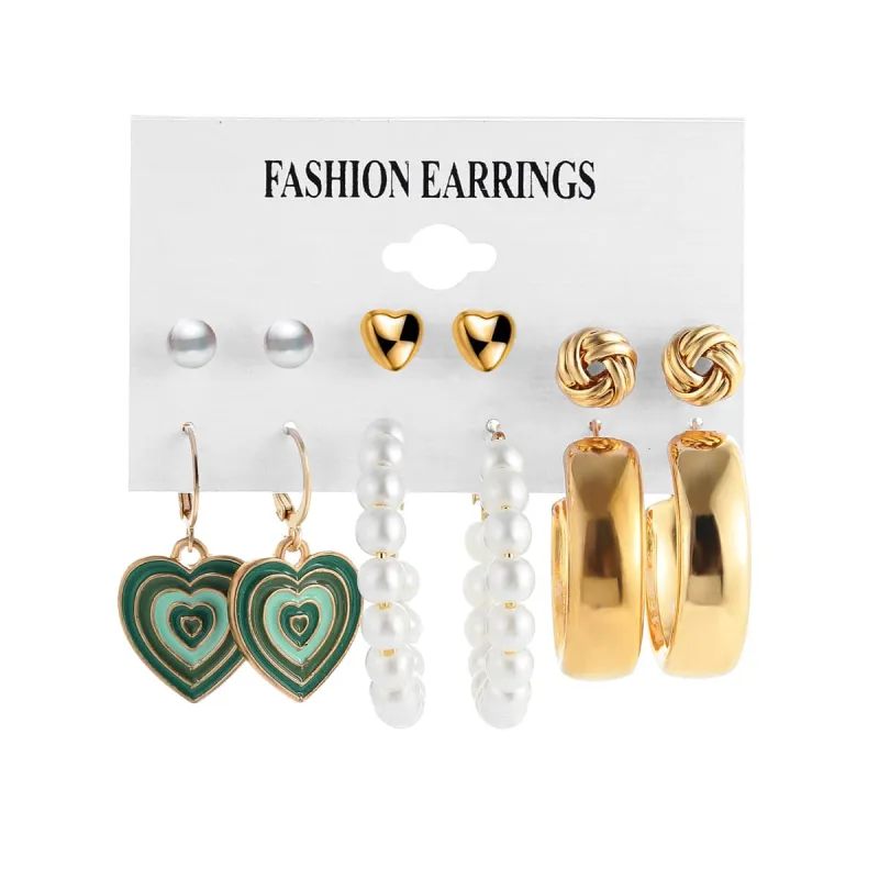 Pearl & Enamel Goldtone Heart Drop Earring Set made by Zulily