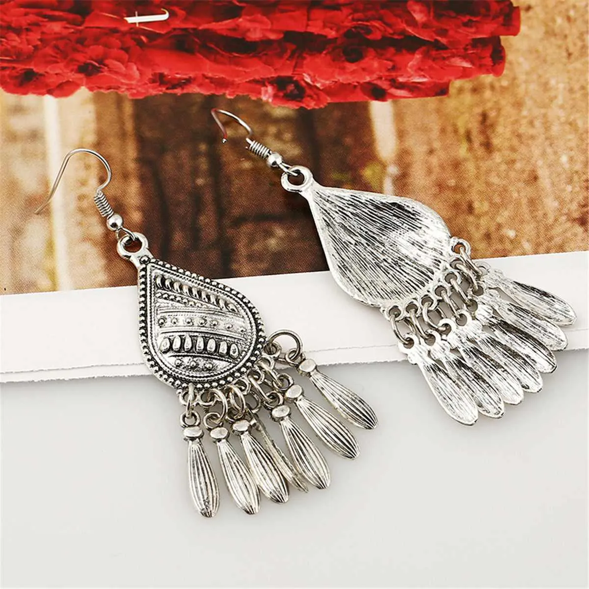 Silvertone Tassel Teardrop Earrings sold by Zulily product image thumbnail 3
