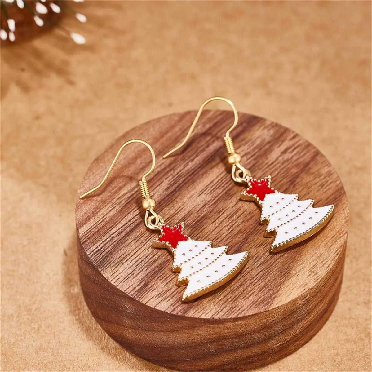 White & Goldtone Christmas Tree & Star Drop Earrings sold by Zulily product image thumbnail 3
