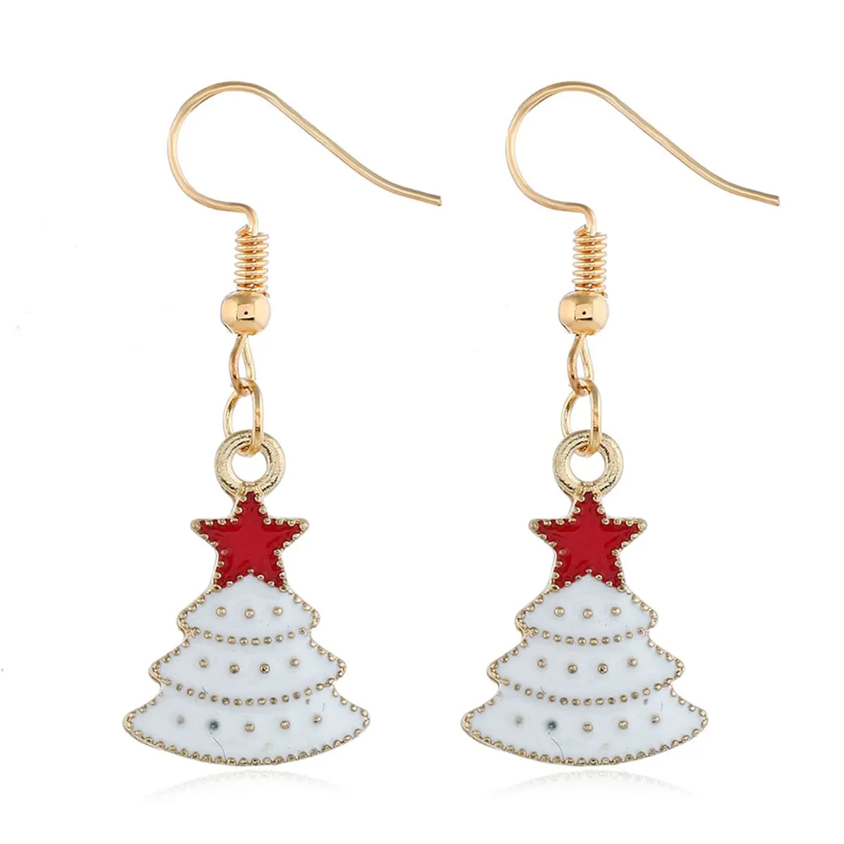 White & Goldtone Christmas Tree & Star Drop Earrings sold by Zulily