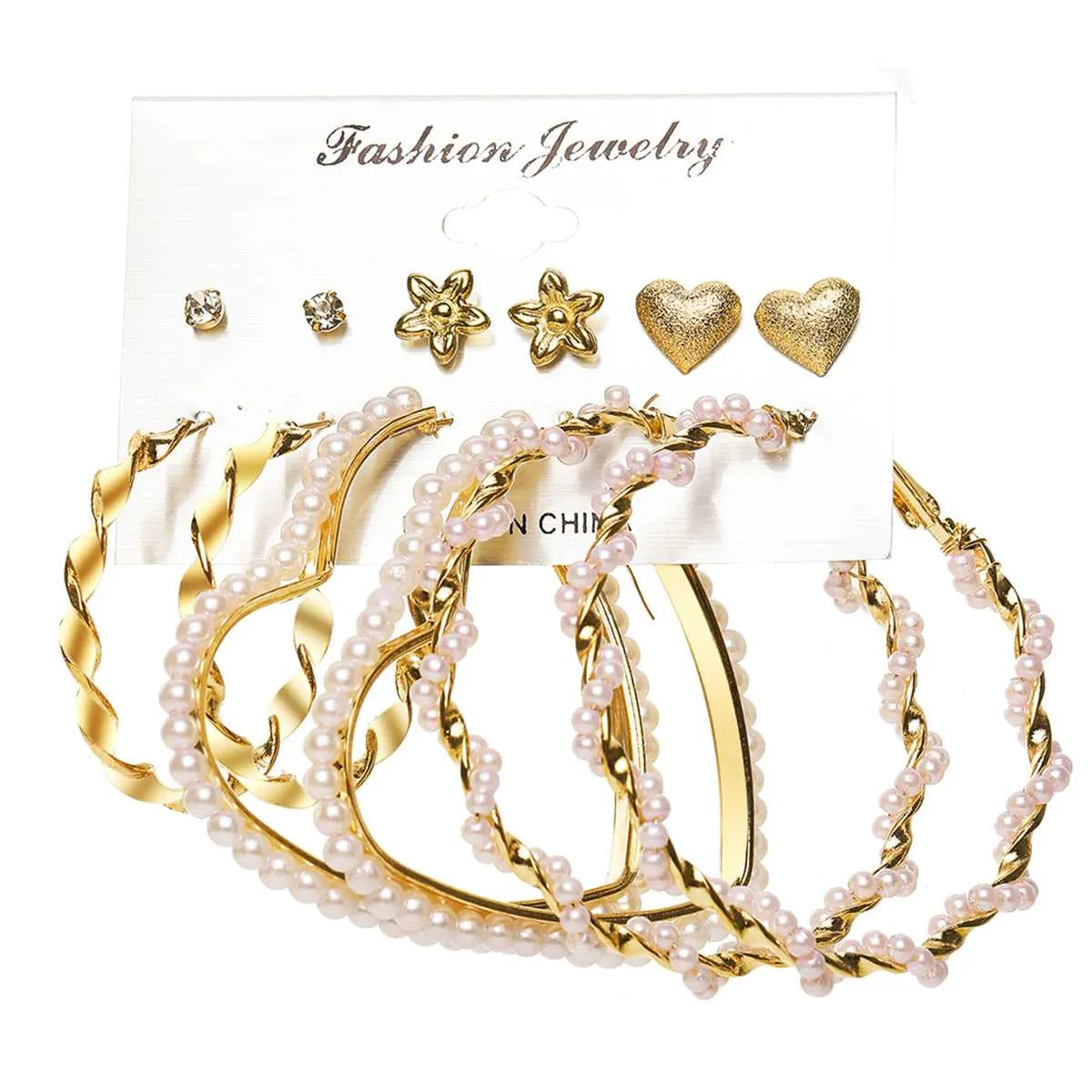 Cubic Zirconia & Pearl Goldtone Hoop & Stud Earrings Set sold by Zulily