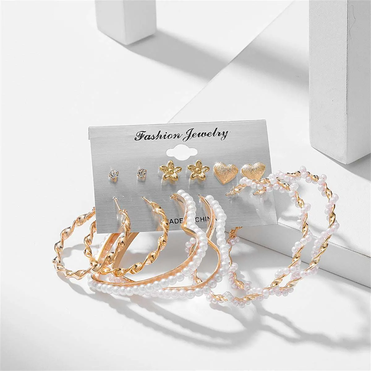 Cubic Zirconia & Pearl Goldtone Hoop & Stud Earrings Set sold by Zulily product image thumbnail 2