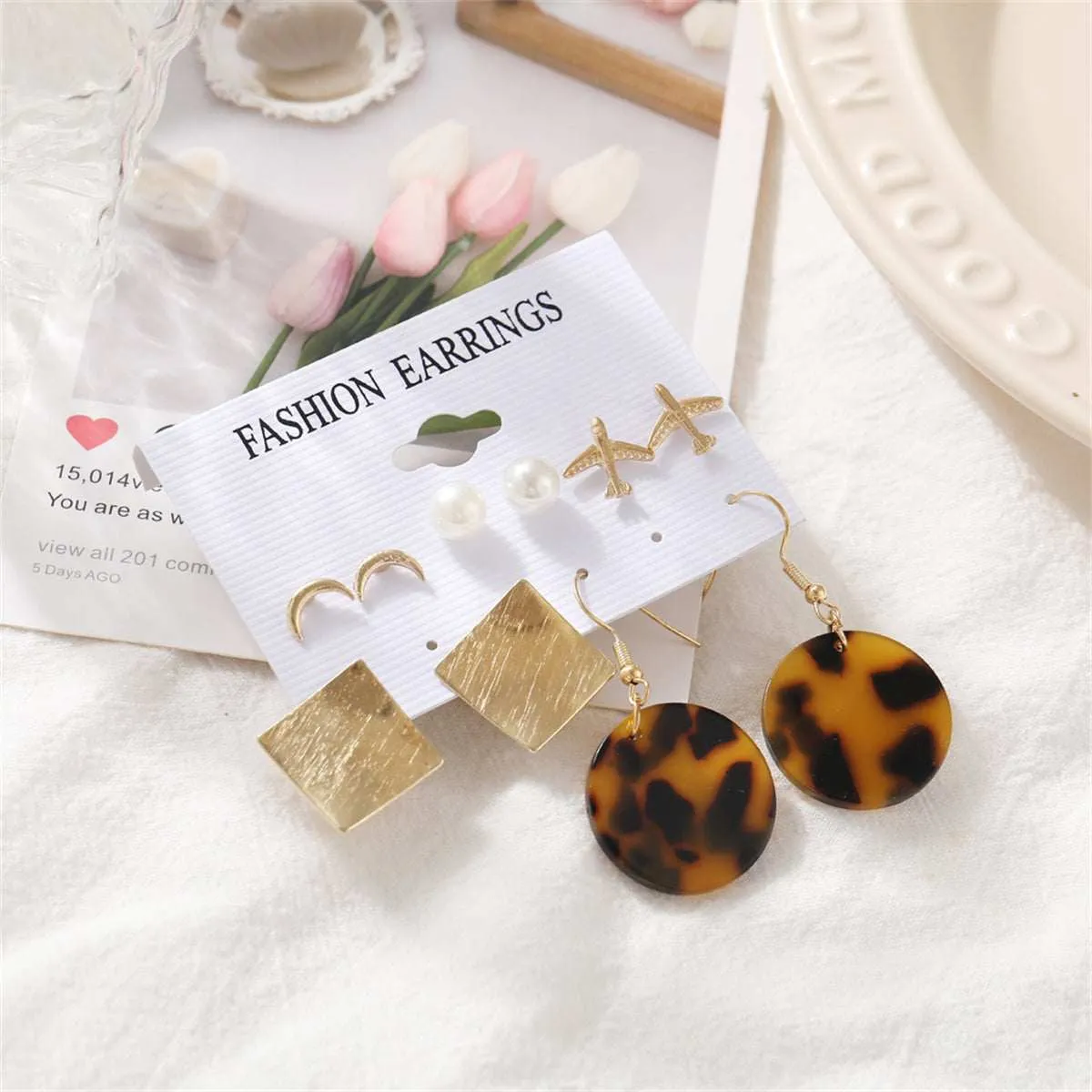 Pearl & Acrylic Goldtone Tortoiseshell Drop Earrings Set sold by Zulily product image thumbnail 3