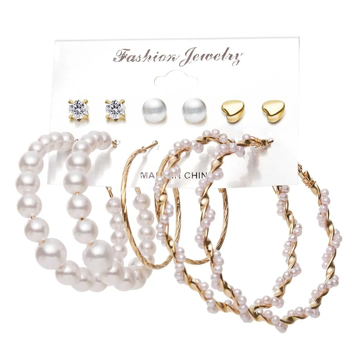Pearl & Cubic Zirconia Goldtone Stud & Hoop Earring Set sold by Zulily product image thumbnail 3