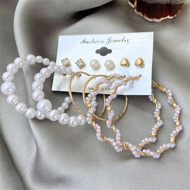 Pearl & Cubic Zirconia Goldtone Stud & Hoop Earring Set made by Zulily
