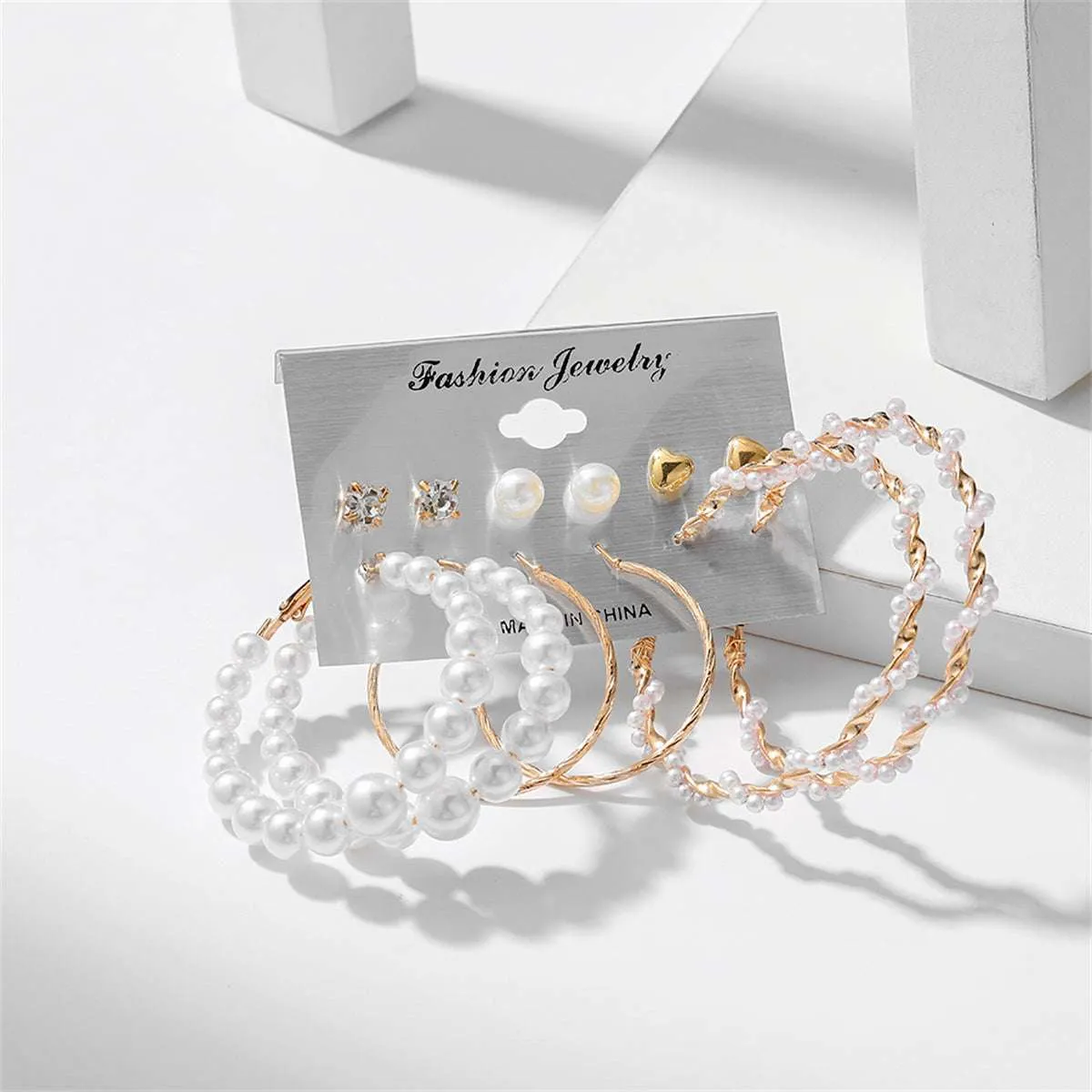Pearl & Cubic Zirconia Goldtone Stud & Hoop Earring Set sold by Zulily product image thumbnail 2