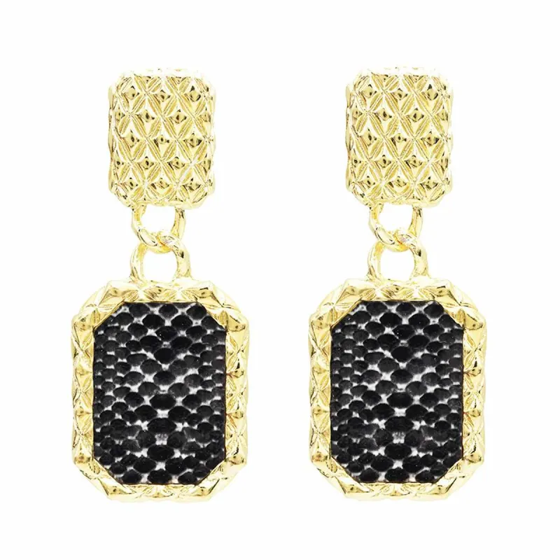Goldtone & Black Snake-Print Square Drop Earrings made by Zulily