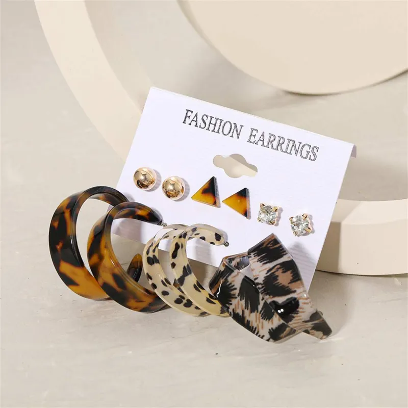 Cubic Zirconia & Acrylic Goldtone Leopard Hoop Earrings Set made by Zulily