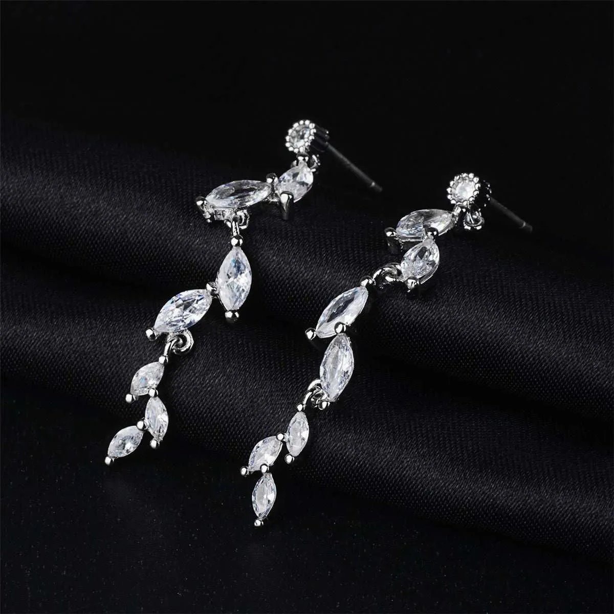 Cubic Zirconia & Crystal Leaves Drop Earrings sold by Zulily product image thumbnail 3