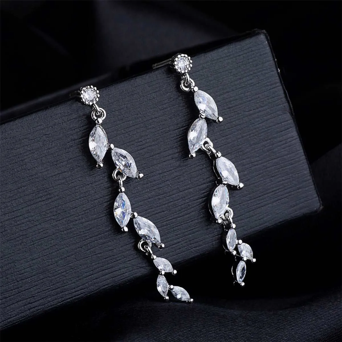 Cubic Zirconia & Crystal Leaves Drop Earrings sold by Zulily product image thumbnail 2