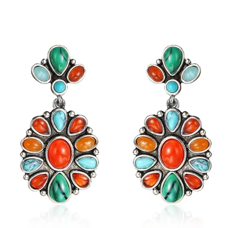 Orange Resin & Turquoise Silvertone Oval Drop Earrings made by Zulily