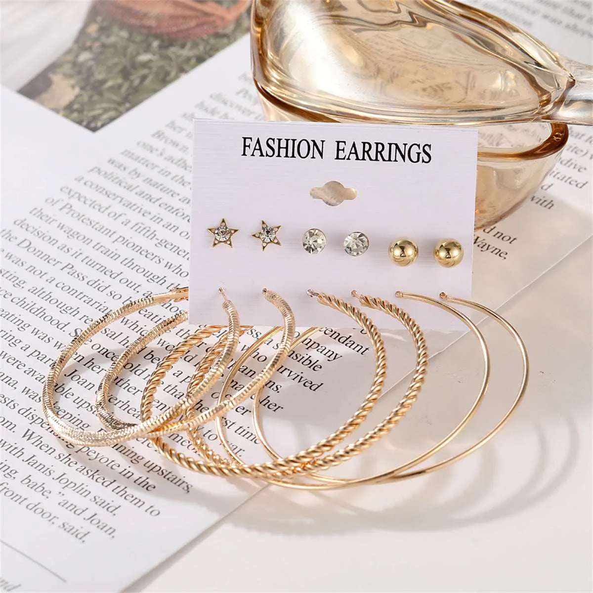 Cubic Zirconia & Goldtone Hoop Earrings Set sold by Zulily product image thumbnail 3