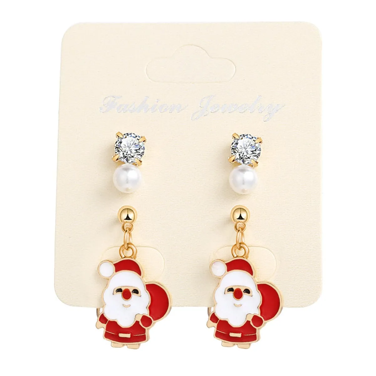 Cubic Zirconia & Pearl Enamel Goldtone Santa Dangle Earring sold by Zulily product image thumbnail 2