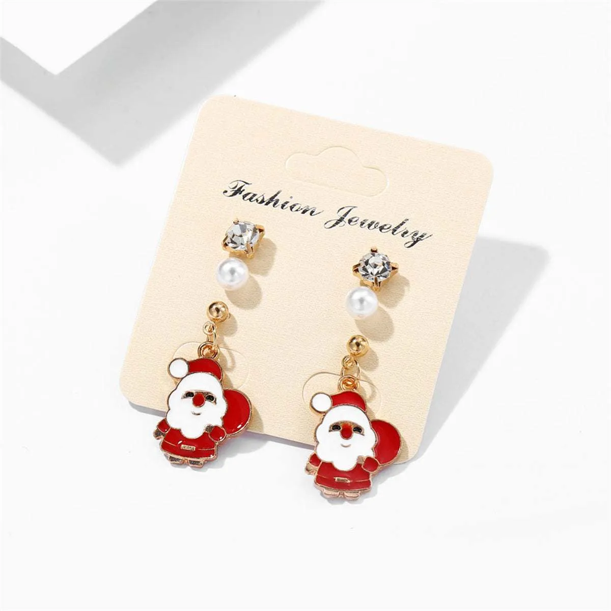 Cubic Zirconia & Pearl Enamel Goldtone Santa Dangle Earring sold by Zulily product image thumbnail 3