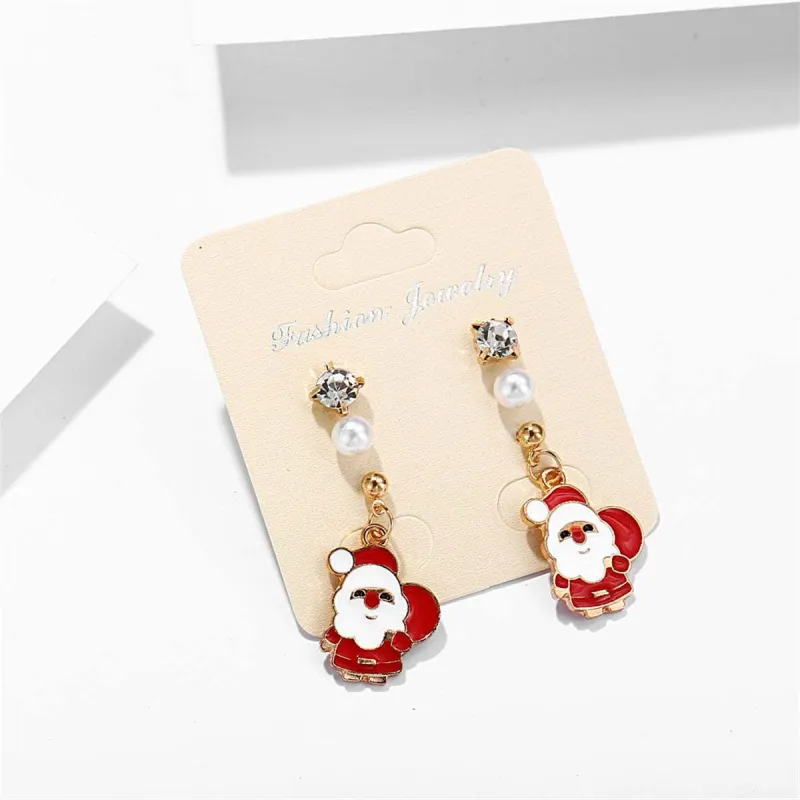 Cubic Zirconia & Pearl Enamel Goldtone Santa Dangle Earring made by Zulily