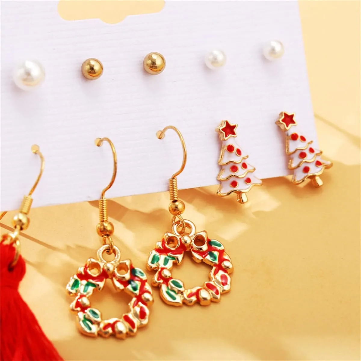 Pearl & Enamel Goldtone Christmas Tree Earrings Set sold by Zulily product image thumbnail 2