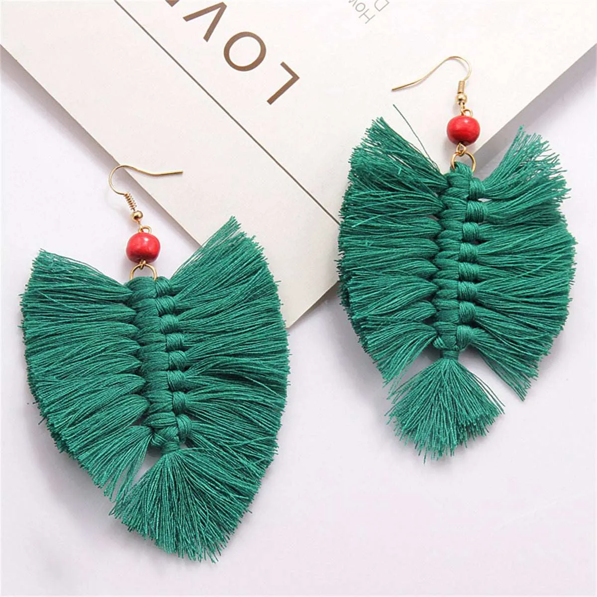 Green Howlite Palm Leaf Drop Earrings sold by Zulily product image thumbnail 2