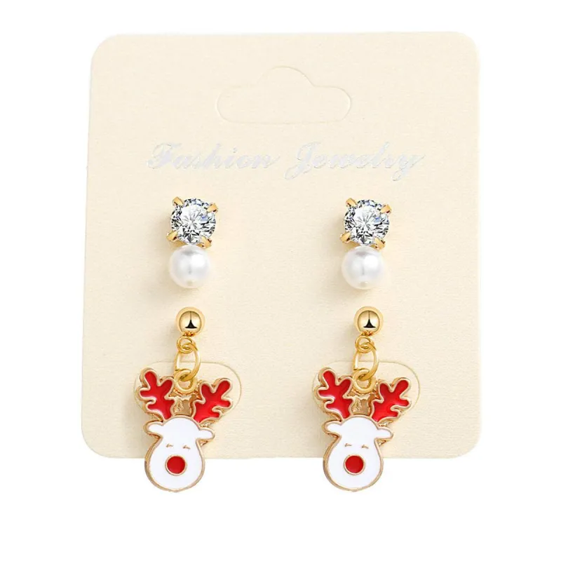 Cubic Zirconia & Pearl Enamel Goldtone Reindeer Dangle Earring made by Zulily