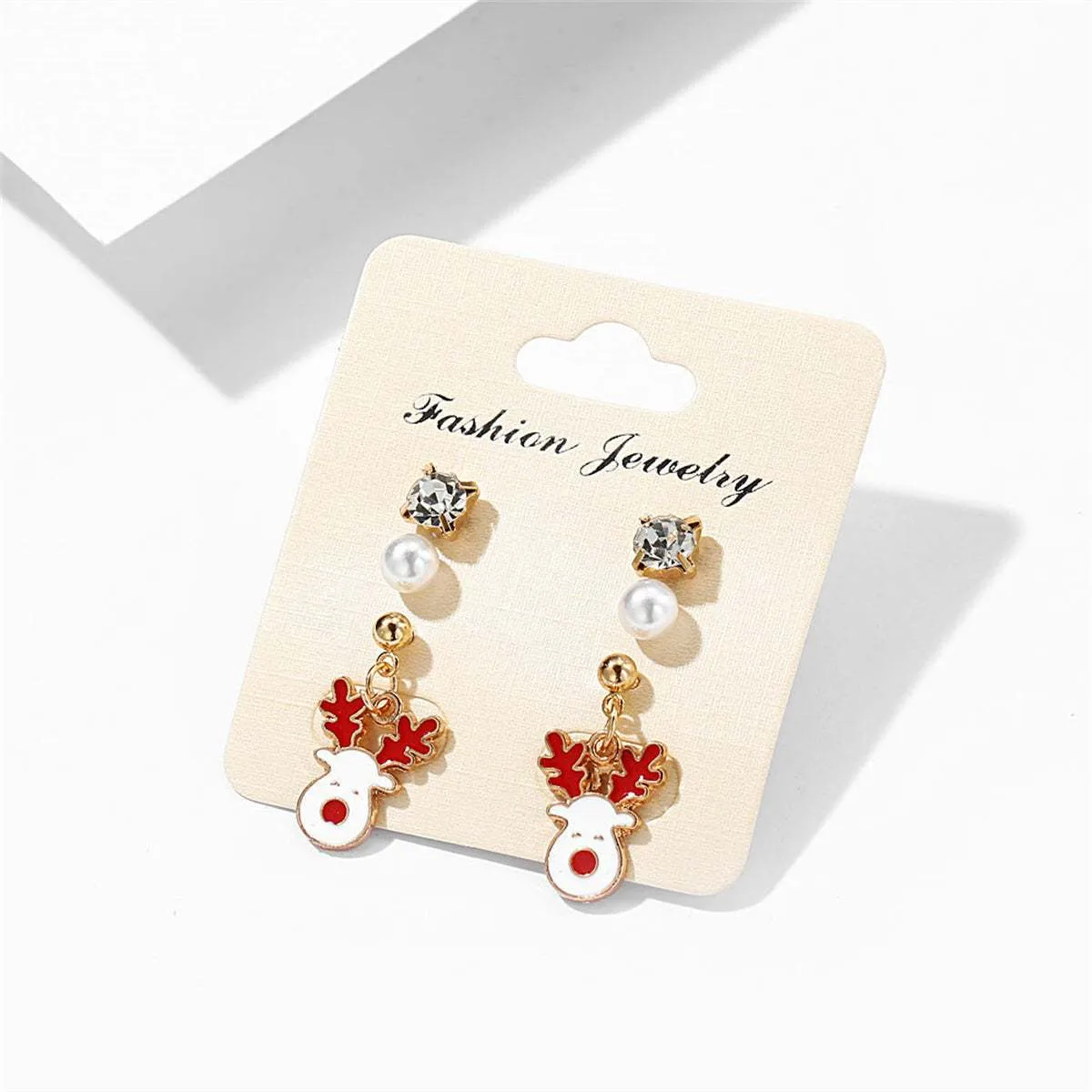 Cubic Zirconia & Pearl Enamel Goldtone Reindeer Dangle Earring sold by Zulily product image thumbnail 2