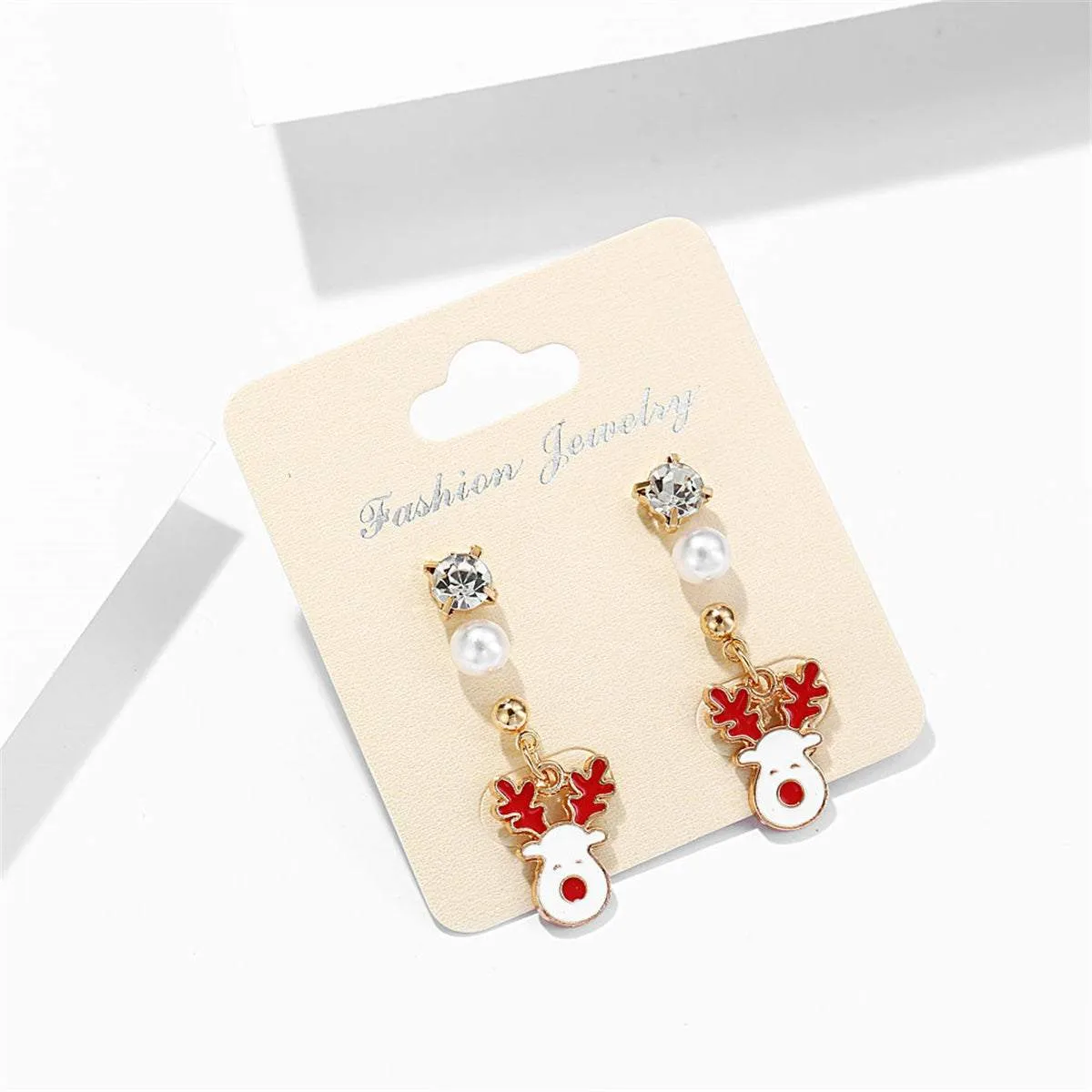 Cubic Zirconia & Pearl Enamel Goldtone Reindeer Dangle Earring sold by Zulily product image thumbnail 3
